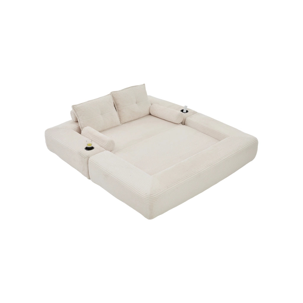 Divano letto multifunzionale in corduroy beige, struttura con molle e cuscini memory, 180x98x80 cm