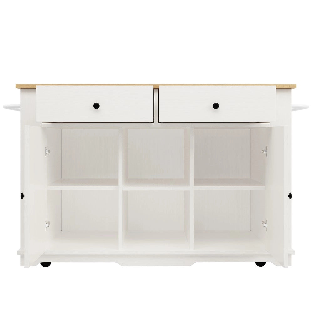 Isola Cucina con Presa Elettrica e Piano in Legno ¨C Xylo ¨C Bianco