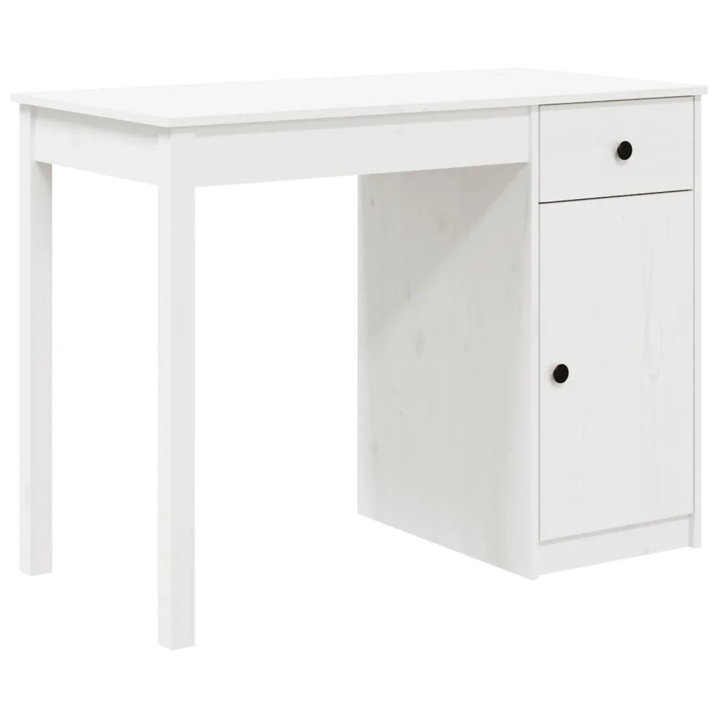 Scrivania | Tavolo da Ufficio Bianca 100x50x75 cm in Legno Massello di Pino