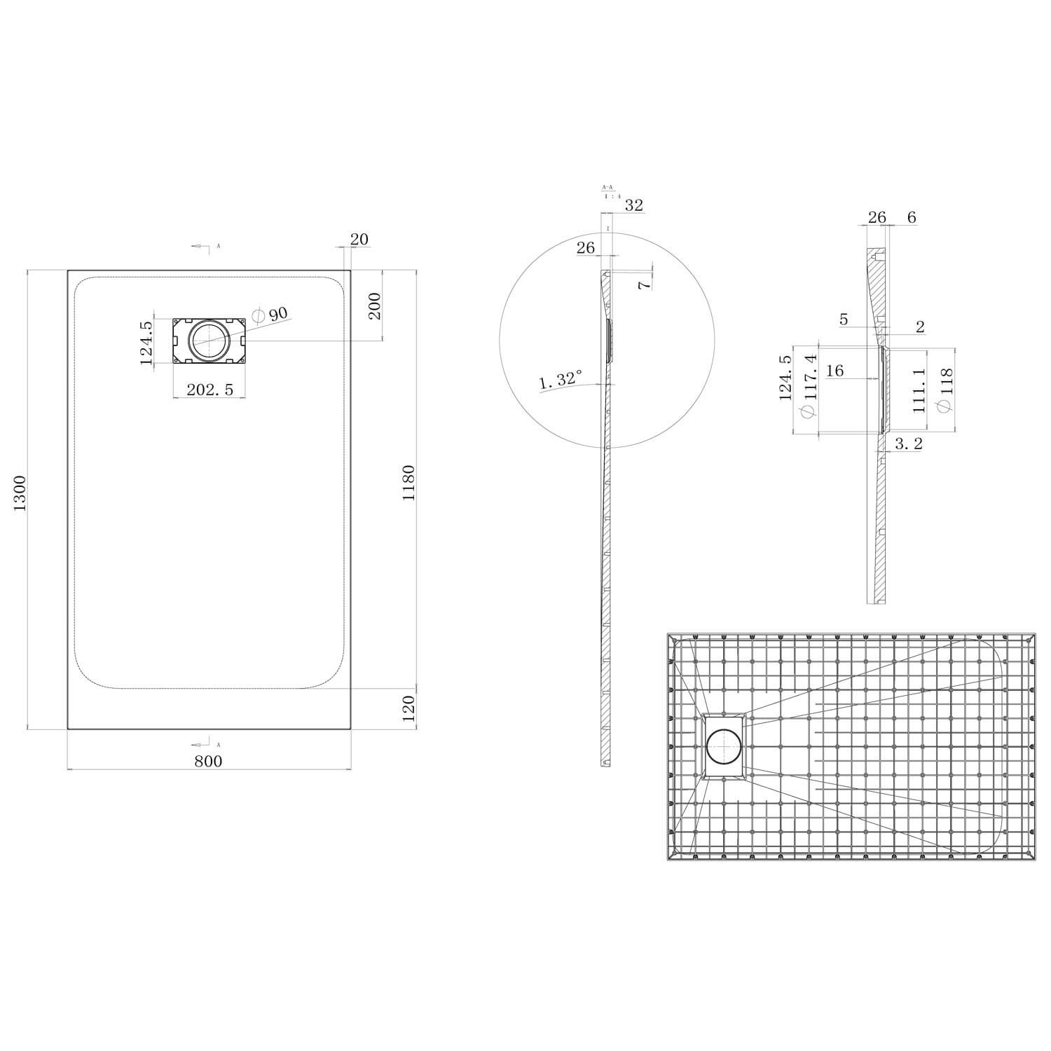 Piatto Doccia 80x100 cm in Acrilico Fosterberg Azalea Bianco
