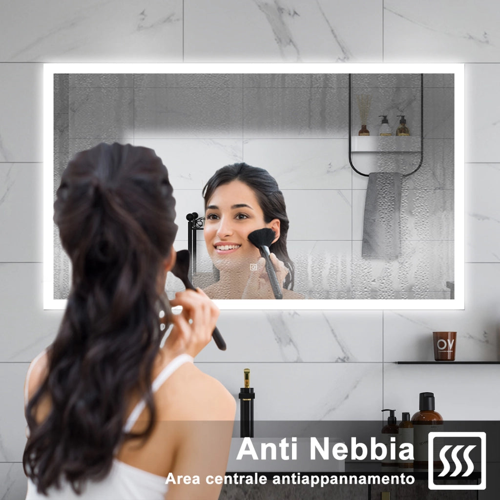 AICA Specchio da bagno  120 x 70 cm, dimmerabile, Funzione Memoria, antiappannamento, 3 colori
