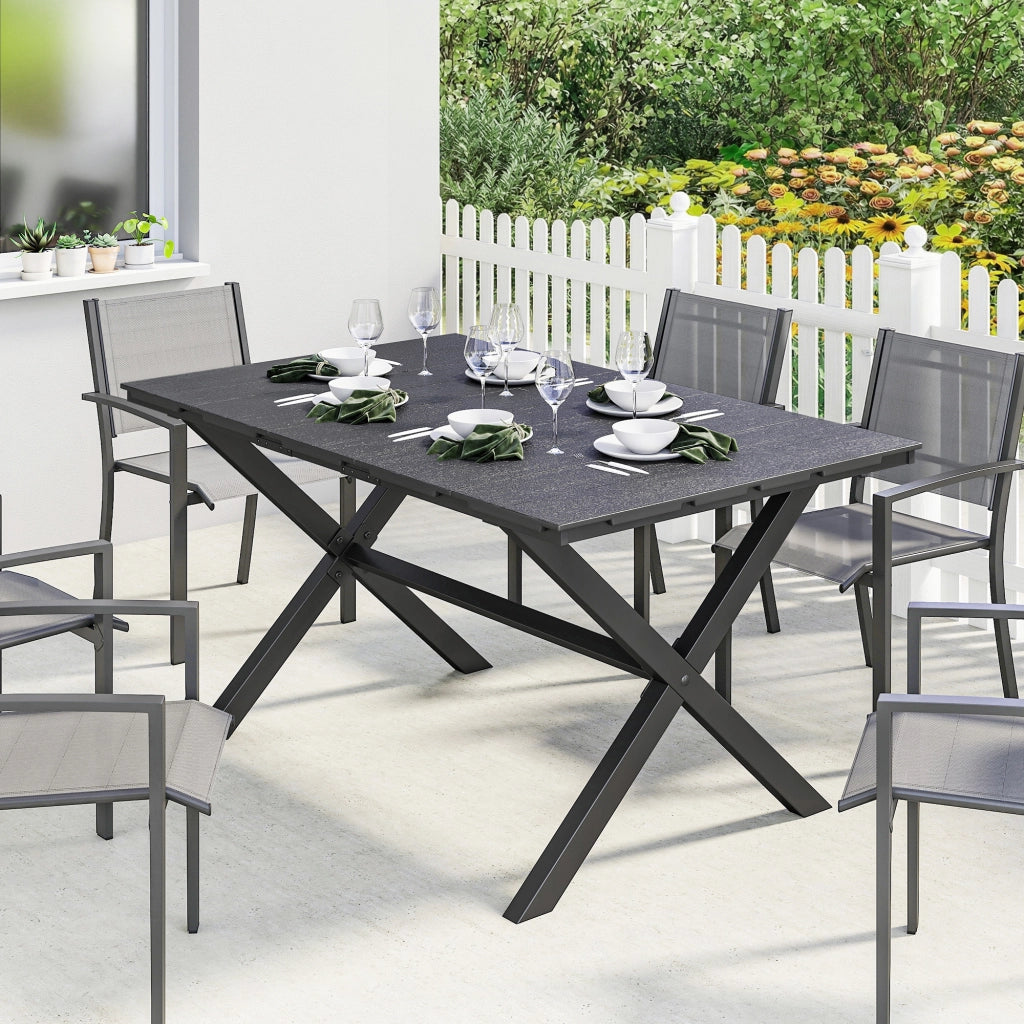 Tavolo da pranzo da giardino per 6 persone in legno e metallo ¨C zephmum ¨C Nero 150x90x74 cm