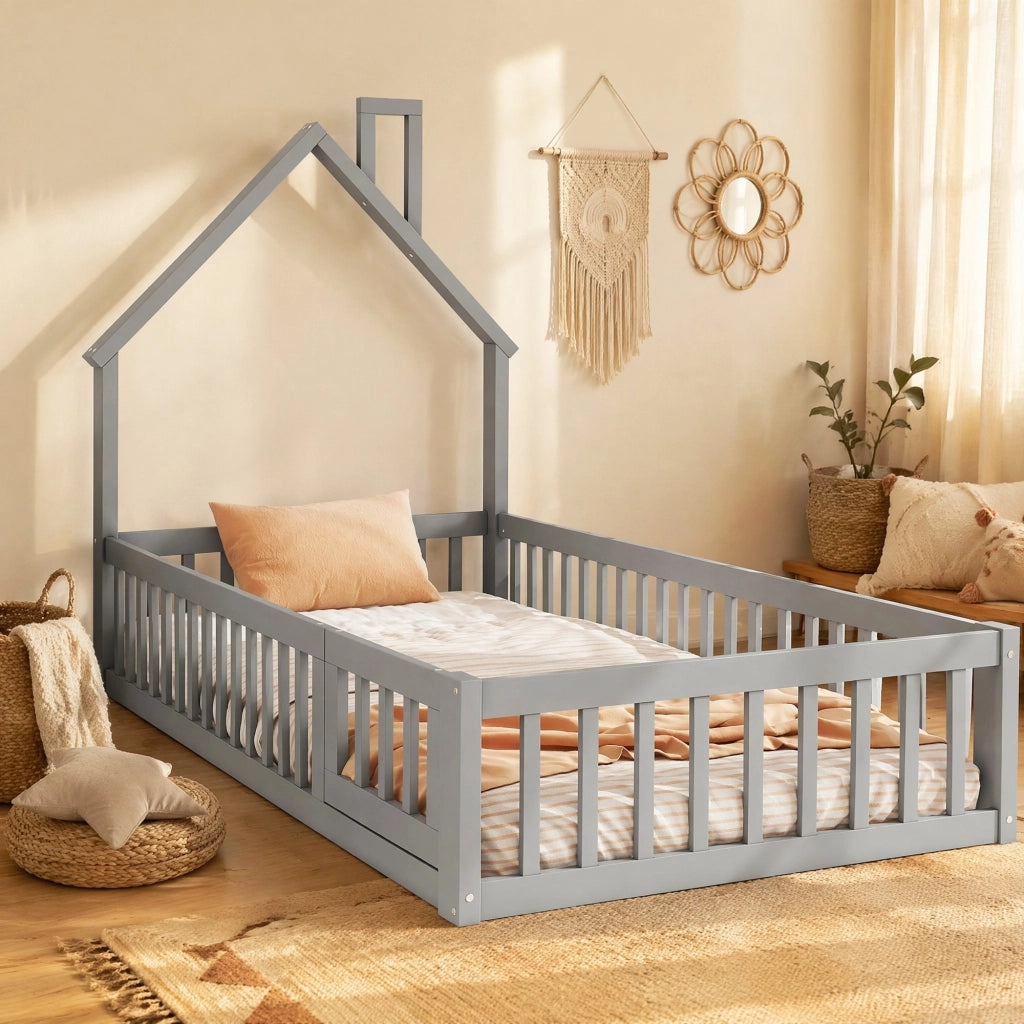 Letto a casetta con design camino per cameretta 90x200 cm