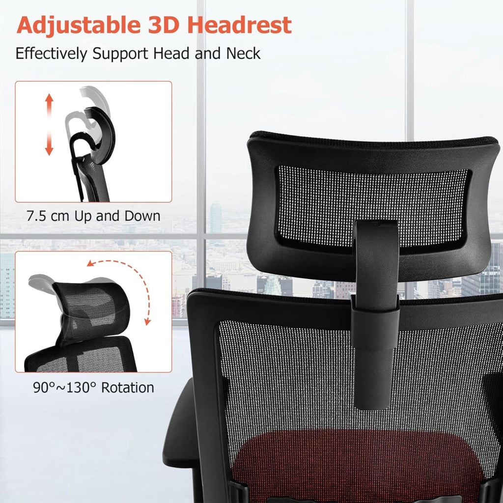 Sedia da ufficio ergonomica regolabile in altezza in rete, poltrona girevole da ufficio, comoda con ruote con poggiatesta, supporto lombare, per ufficio, riunione, studio, carico 180 kg