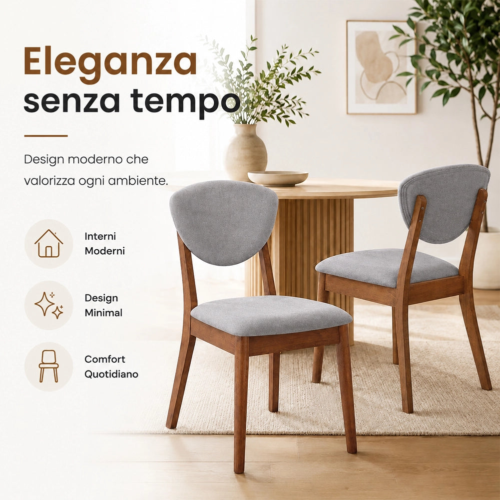 Set 2 Sedie da Pranzo in Legno Scuro Rivestimento in Tessuto Grigio 52x47x84 cm