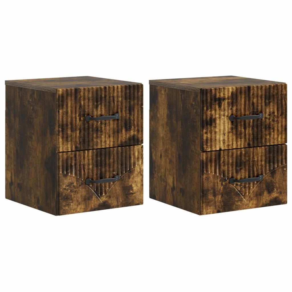 Mobiletto da notte a muro 2 pcs Rovere Fumo 34,5 x 33 x 40 cm 898986