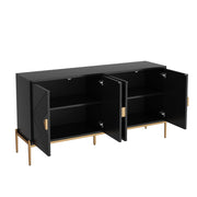 Credenza con 4 Ante e Gambe in Metallo; Motivo Geometrico 3D; Stile Moderno; in MDF; Nero; 162??40??80 cm