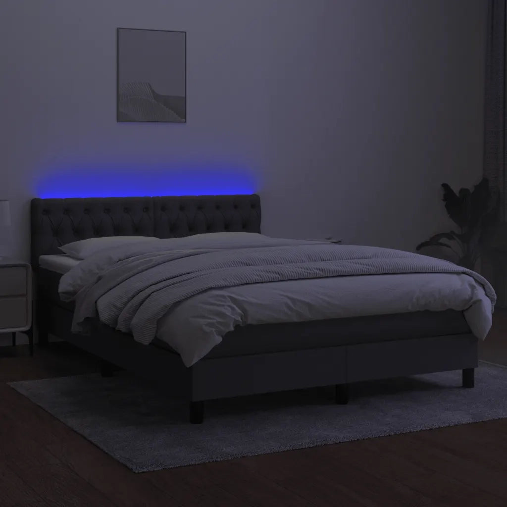Letto a Molle Materasso e LED Grigio Scuro 140x200cm in Tessuto 3133398