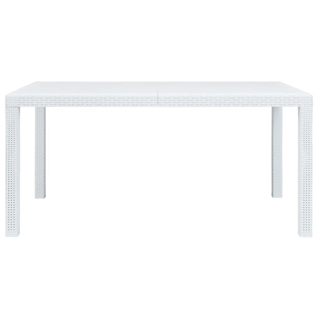 Set da pranzo da esterno 7 pezzi in plastica bianca effetto rattan 02_0014511