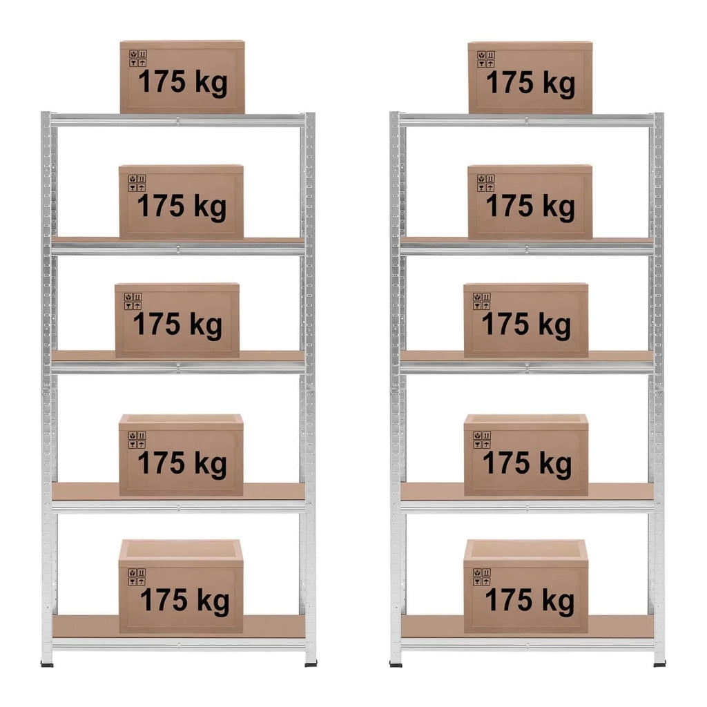 Set di 2 ripiani per carichi pesanti 90 x 30 x 180 cm supporta 5 x 175 kg robusto portautensili per garage/officina grigio 14_0005178
