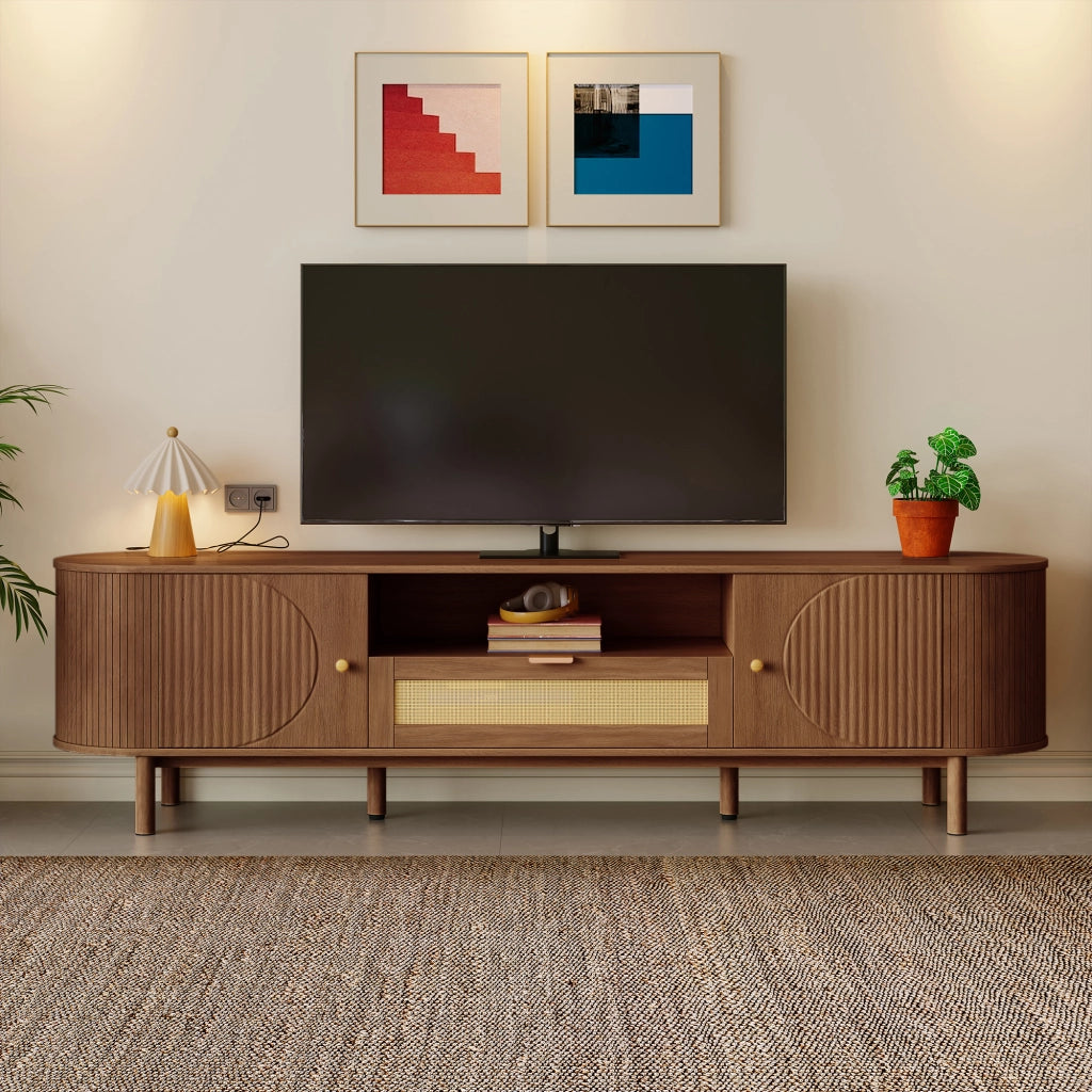 Mobile TV con 2 Ante; 2 Cassetti e Vani a Giorno; Stile Moderno; 175??36??51 cm; in MDF; Noce
