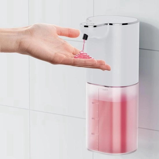 Dispensatore di sapone per mano a mano con sensor automatico, 400 ml, IPX5 impermeabile, caricabile via USB, da installare a muro.