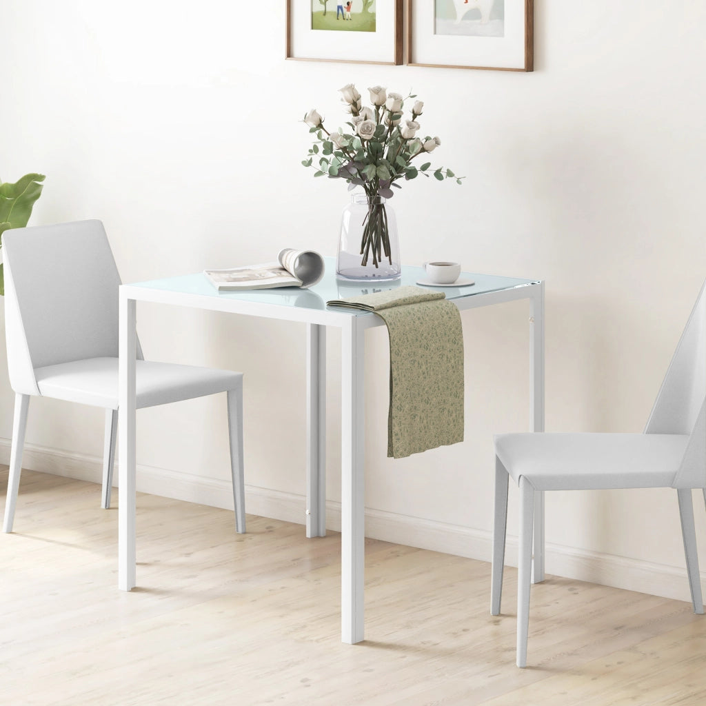 Tavolo da pranzo - quadrato per 4 - piano in vetro temperato - 75x75x75 cm - bianco - fino a 80 kg