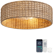 Ventilatore da soffitto 19 pollici con luce, motivo quadri rattan, doppio controllo app e telecomando, 6 velocit¨¤ reversibili, moderno