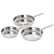 Set di 3 padelle in acciaio inossidabile argentato con manici in 3 misure per tutti i tipi di fornelli