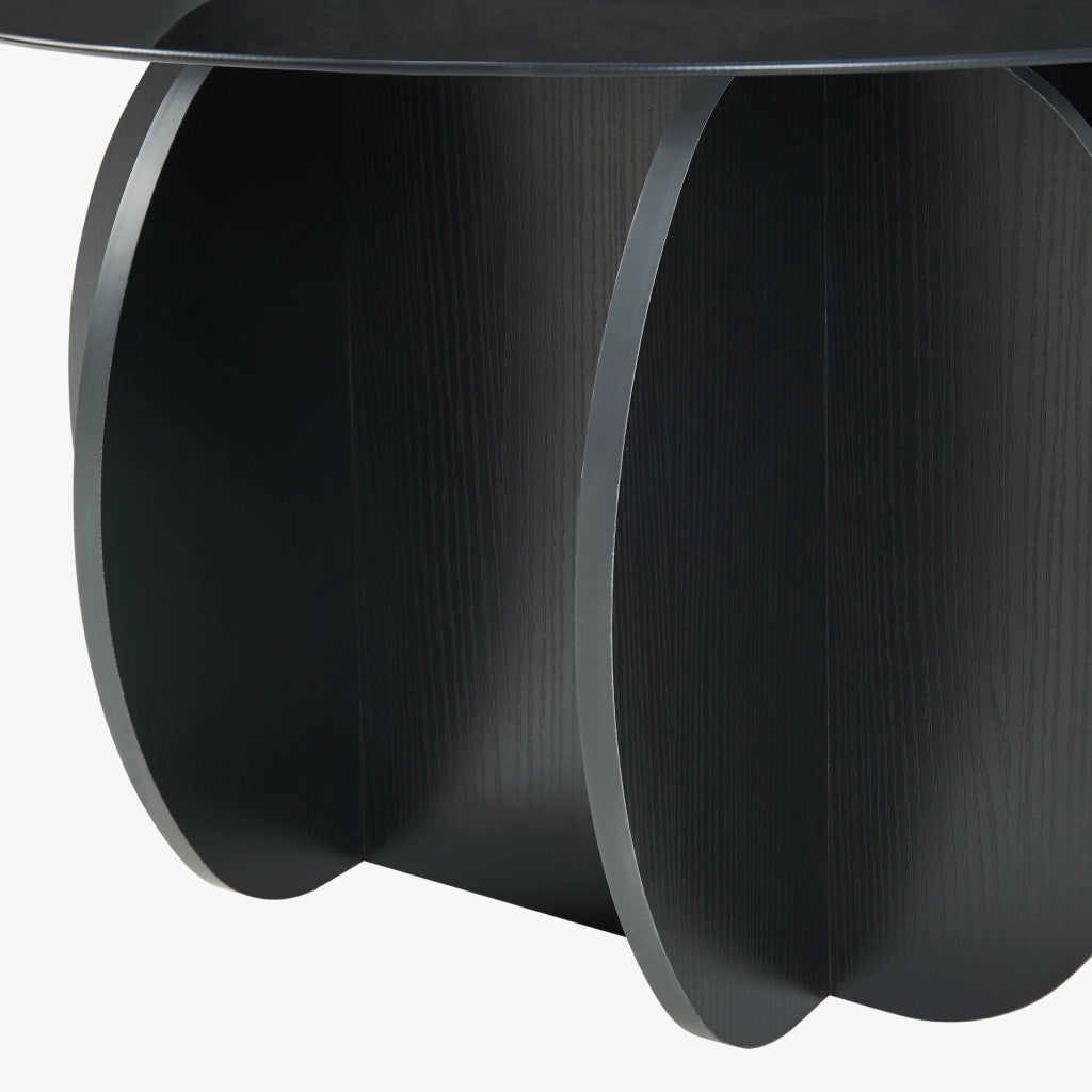 Tavolino da Caffè Karhuvandi con Piano Rotondo in Vetro Fumé Ø70 x 40 cm Grigio/Effetto Legno Nero [en.casa]
