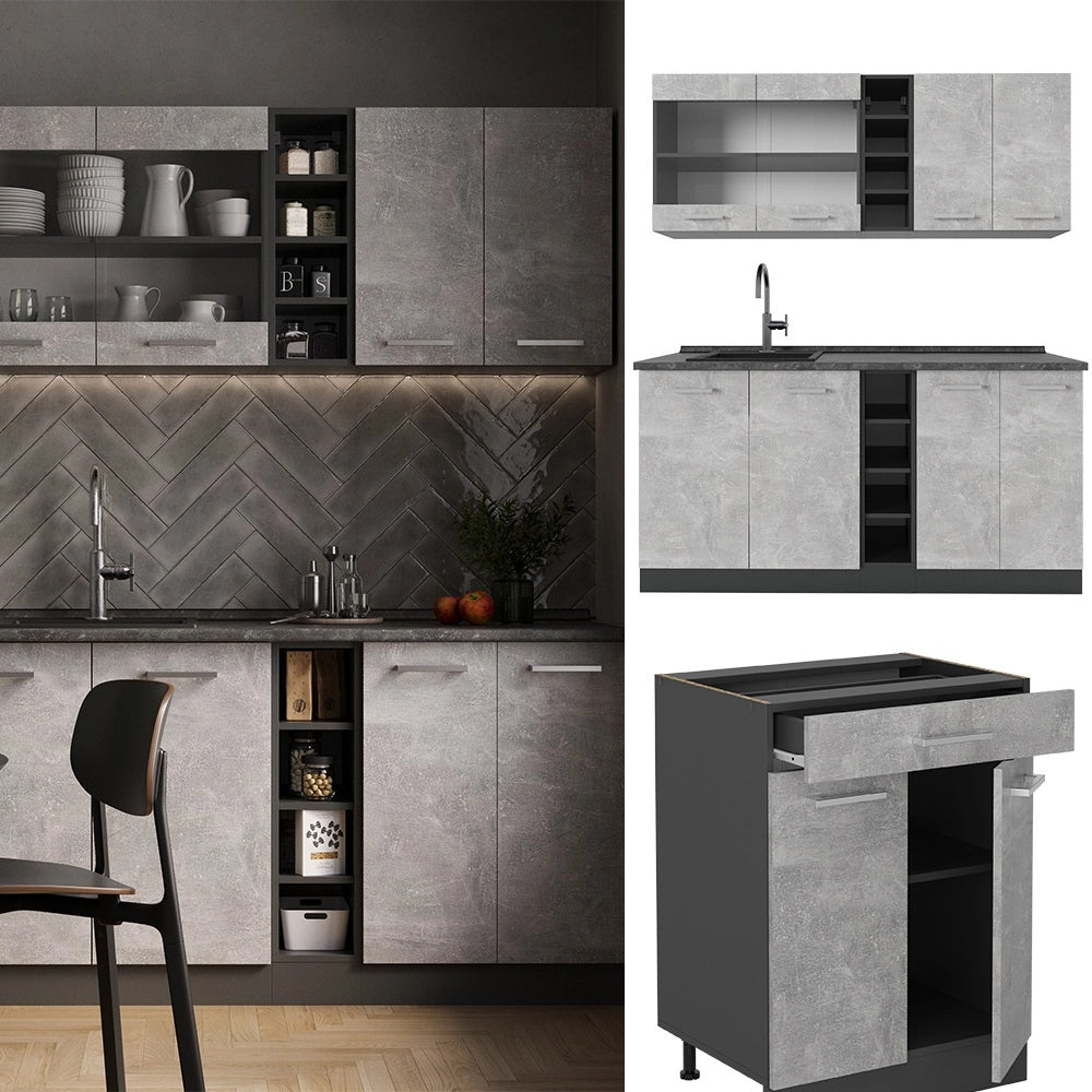 Vicco Cucina completa Calcestruzzo/antracite 160 cm , PL Marmo