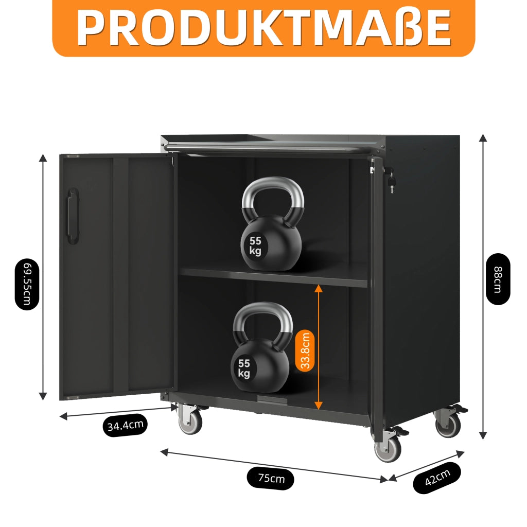 ARMADIO PORTAOGGETTI IN METALLO 75x42x88 cm Nero con ruote e serratura