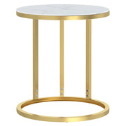 Tavolino | Tavolo laterale Oro e Marmo Bianco 45 cm in Vetro Temperato