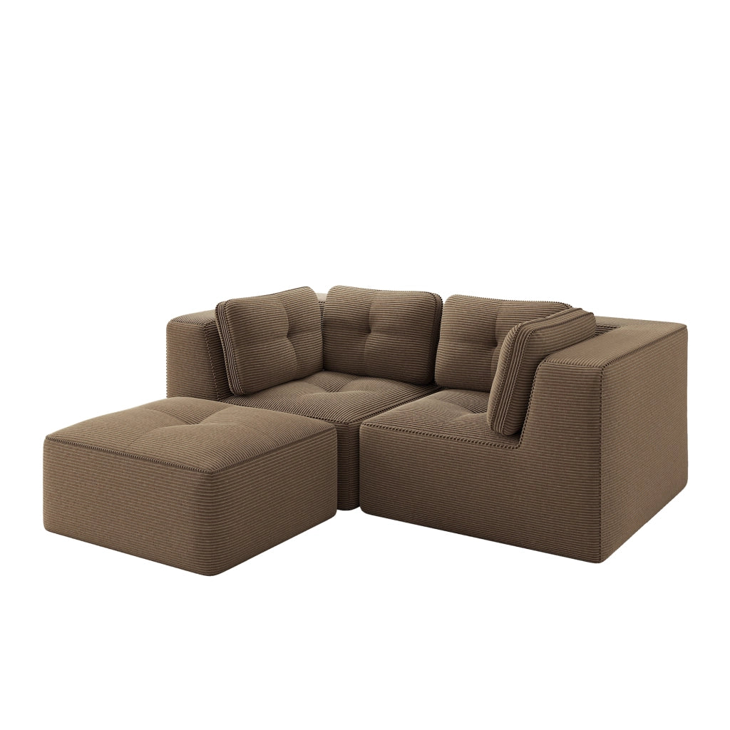 Divano angolare modulare e configurabile - Zephmum- Due posti, tessuto cord, marrone