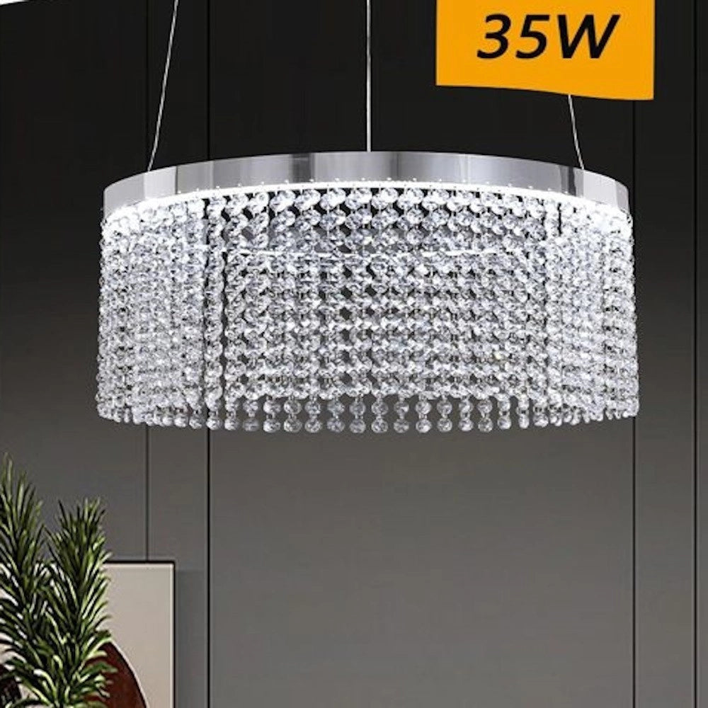 Trade Shop - Lampadario Led 35 W Sospeso Cerchio Con Pendenti Cristallo Luce Fredda 8000k B70 -