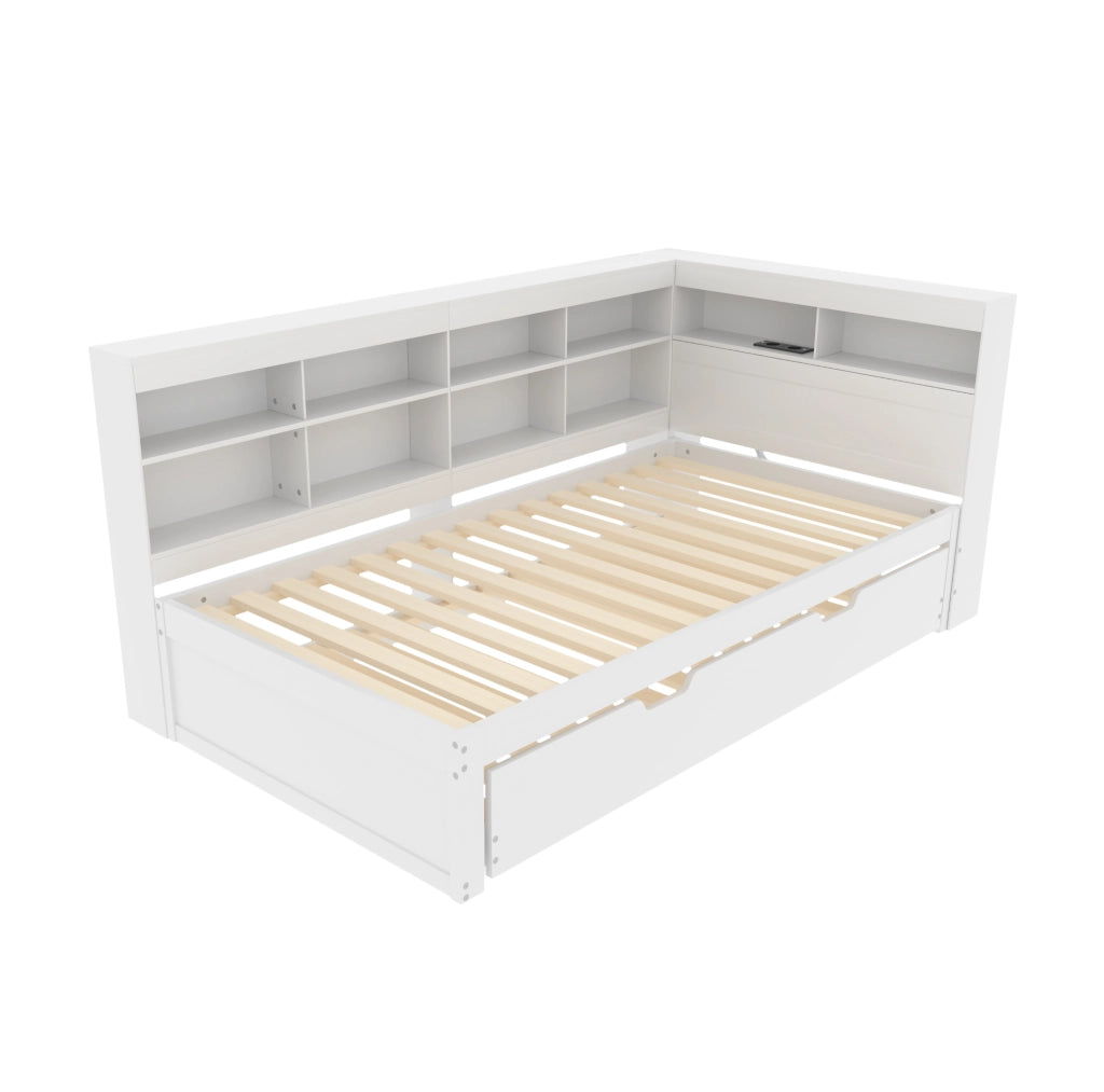 Divano letto multifunzionale con letto estraibile 90x200 cm; USB; bianco