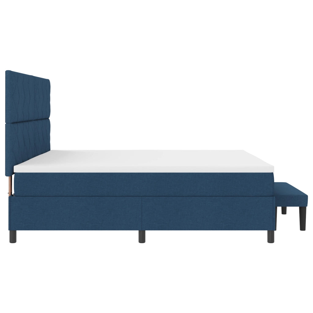 Letto con Box Spring e Materasso & Panchina Blu 200x200 cm Tessuto