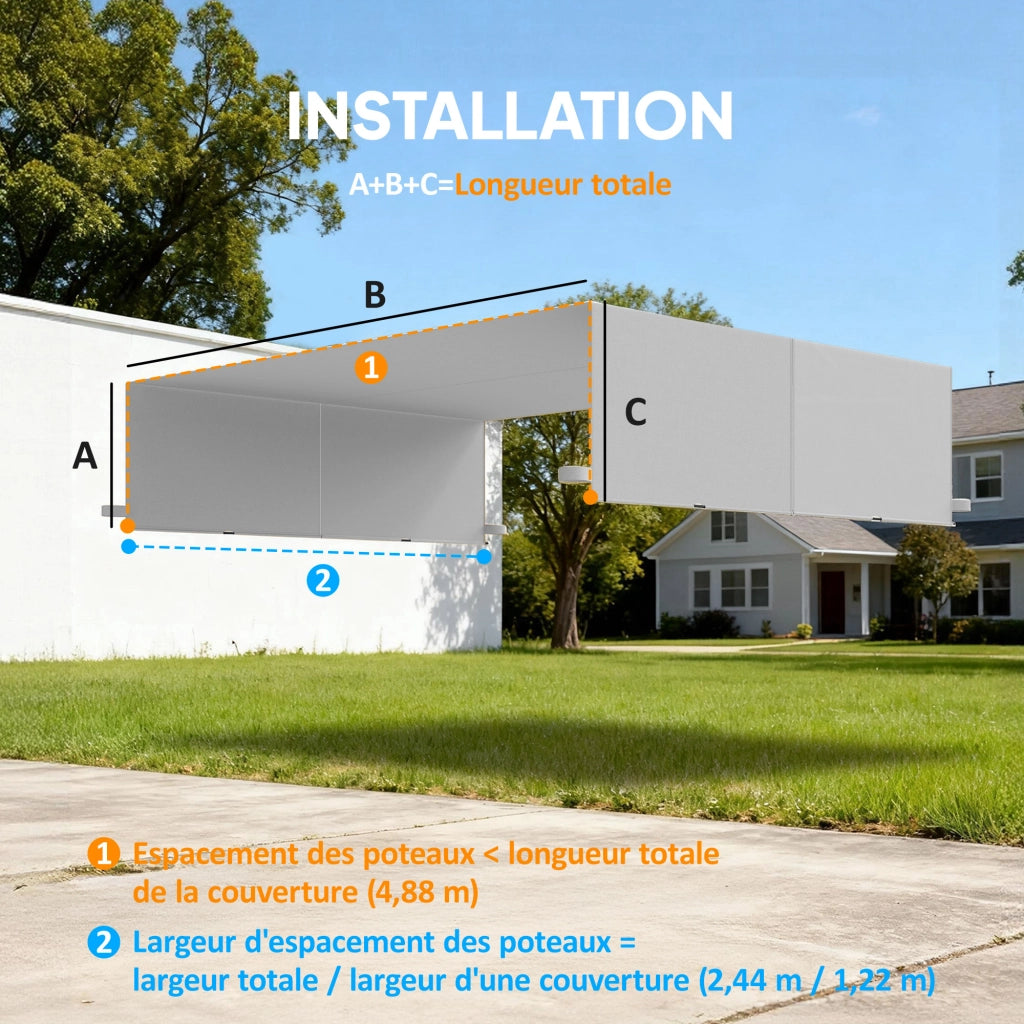 Telo Pergola Retrattile ¨C zephmum ¨C Grigio Chiaro 4.9x1.2m Polyester