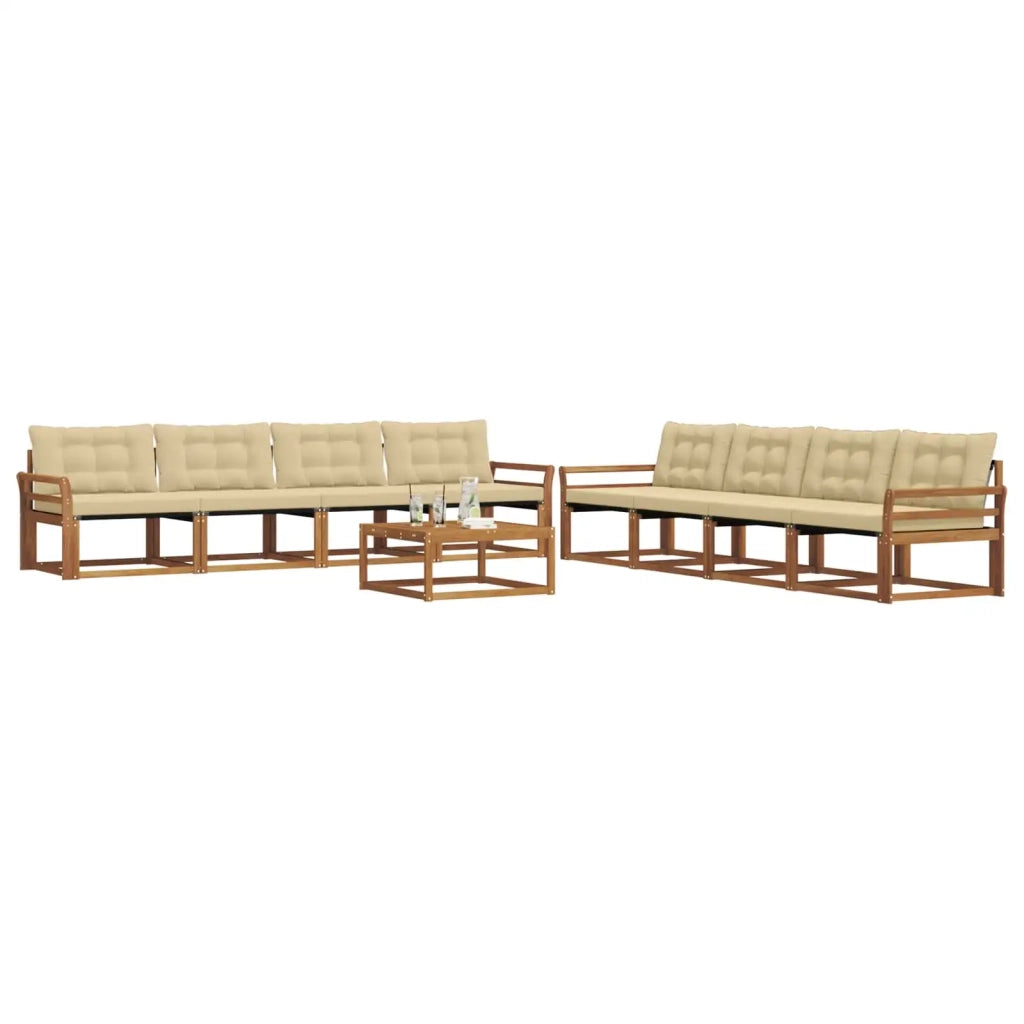 Set di divani da esterno con cuscino 9 pcs Naturale e Beige 3369316