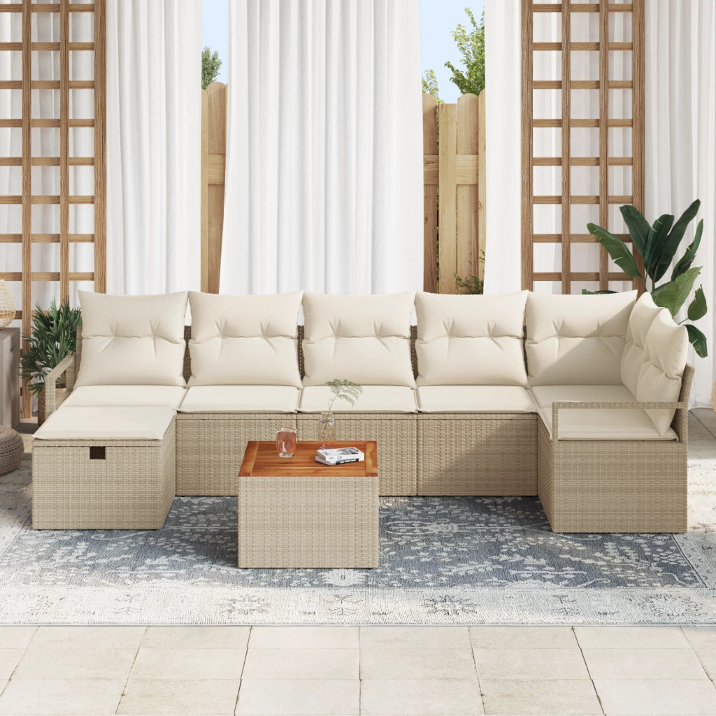 Set Divano da Giardino  8 Pezzi con Cuscini Beige Rattan Polipropilene