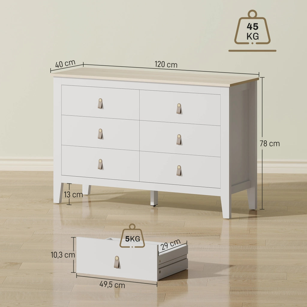 C¨®moda con 6 Cassetti ¨C zephmum ¨C Bianco 120x40x78 cm