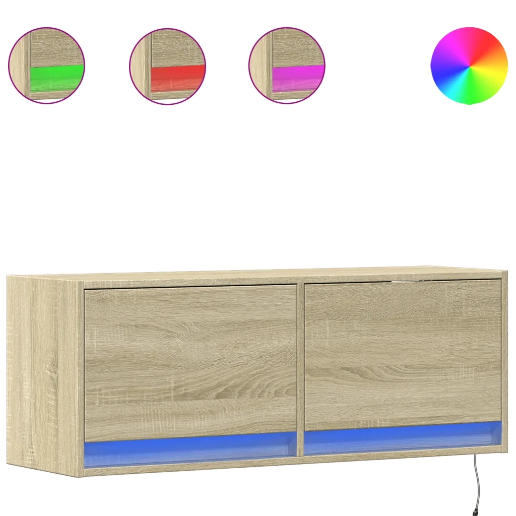 Mobile TV a Parete con Luci LED Rovere Sonoma 100x31x35 cm 852364