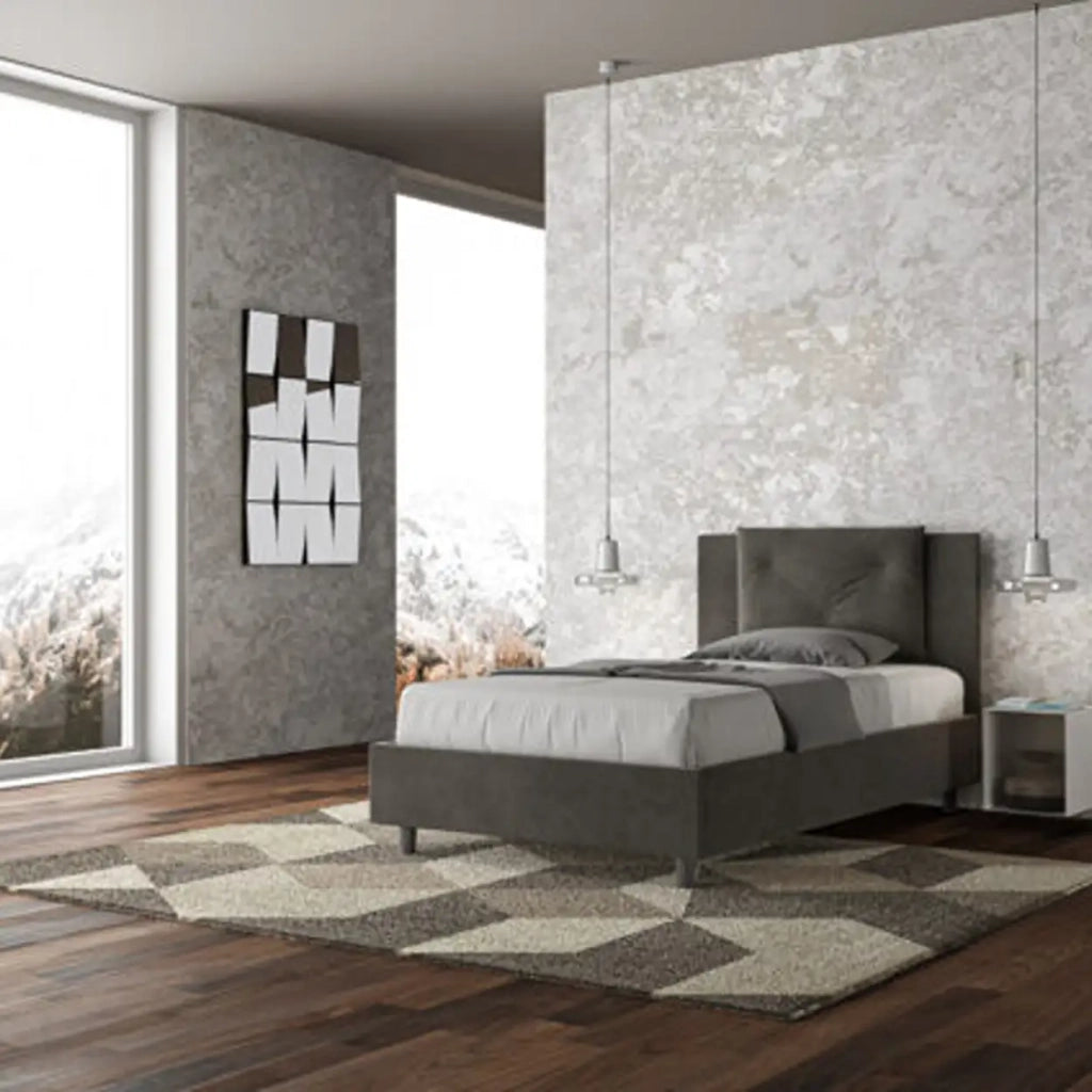 Letto una piazza e mezza contenitore imbottito 120x200 microfibra grigio Appia