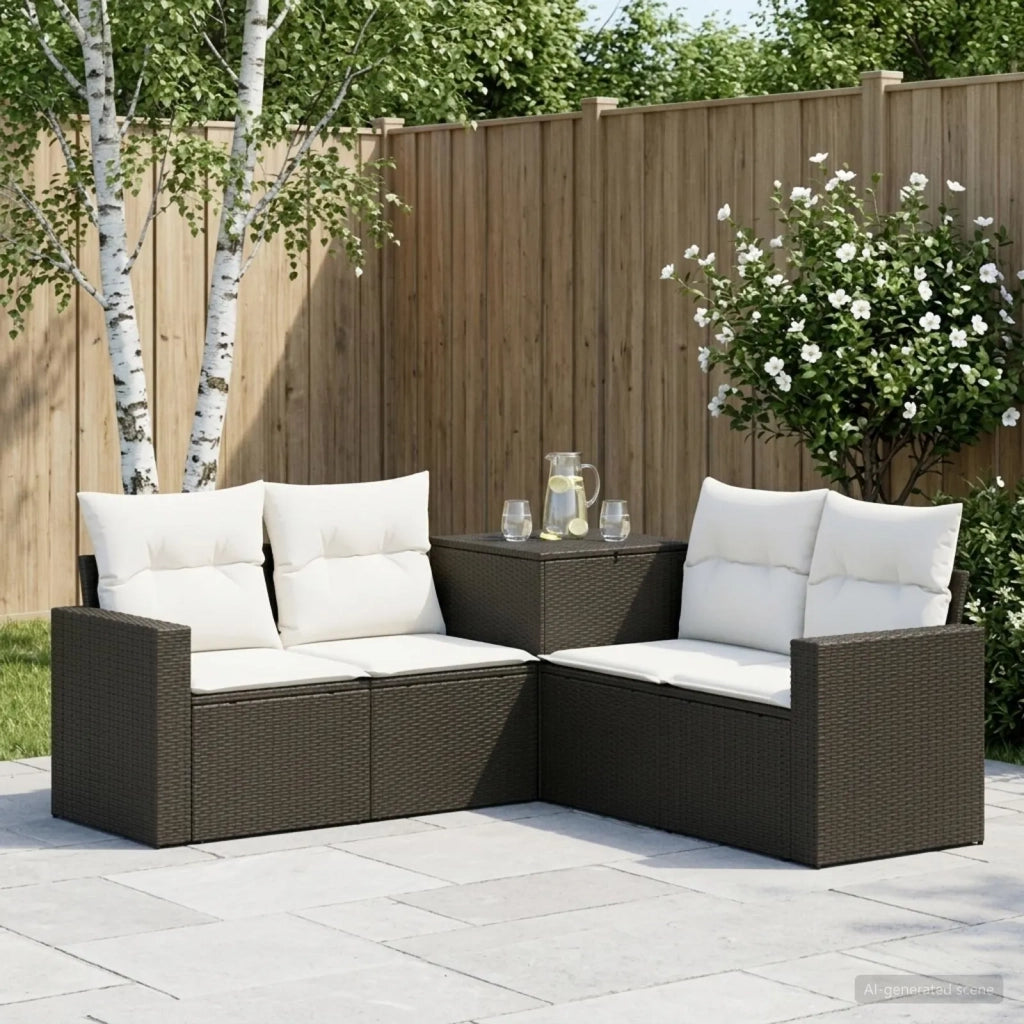Set di divani 5 pz Nero e Bianco Crema 3447852