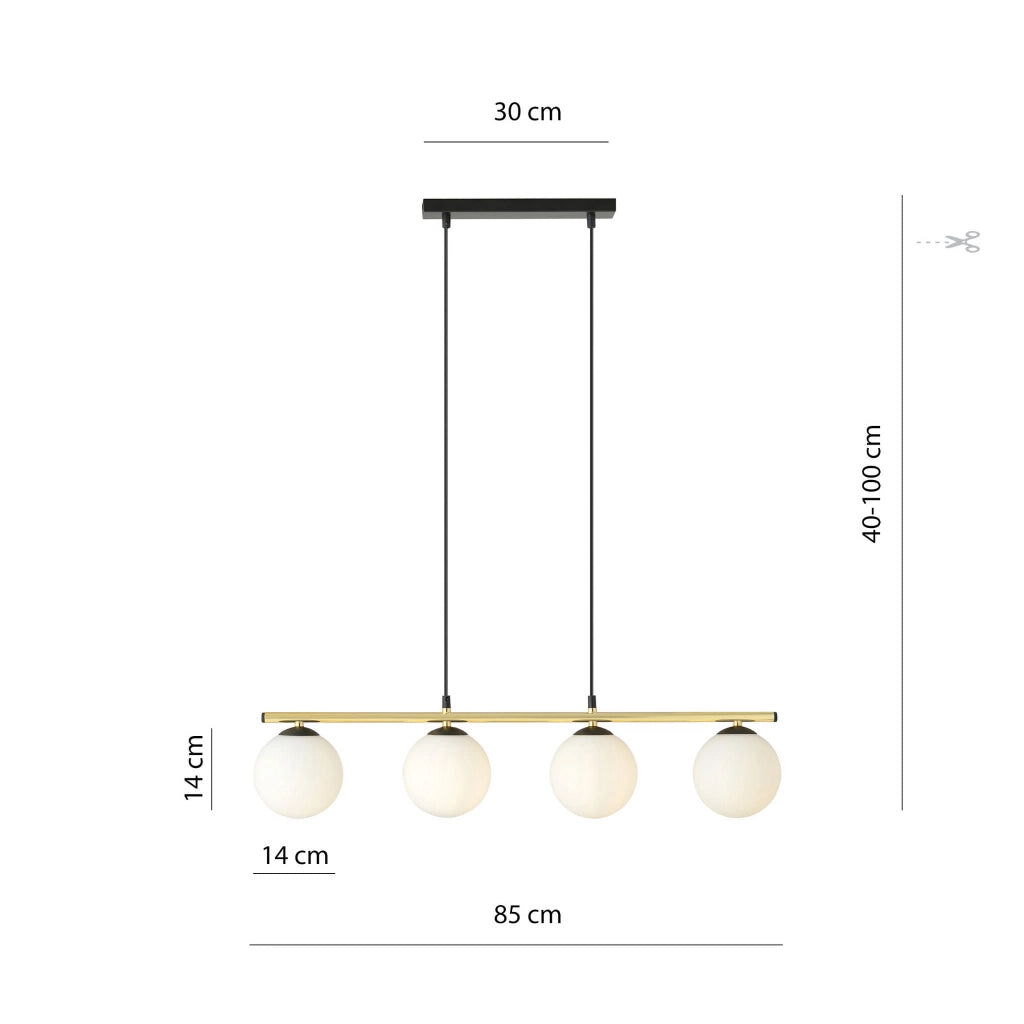 Lampadario Emibig Allora 4xE14 vetro bianco oro nero