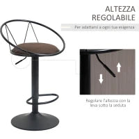 Set 2 Sgabelli da Bar Girevoli con Schienale e Poggiapiedi in Metallo, Altezza Regolabile e Seduta Imbottita per Soggiorno e Cucina , Marrone 51x46x78-100cm