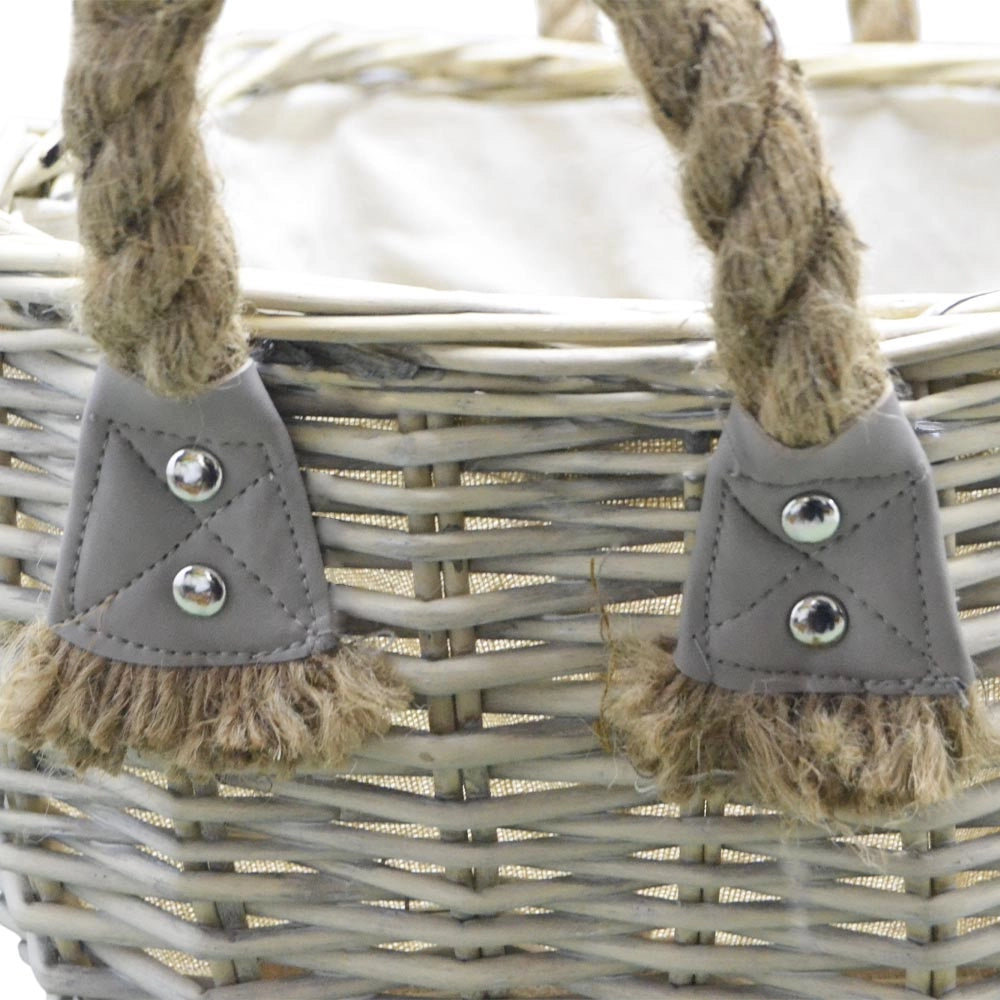 Cesta cestino portapane in vimini avorio con manici in juta cm 45 x 31 x h 19,5