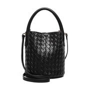 Borsa a tracolla in vera pelle intrecciata nera