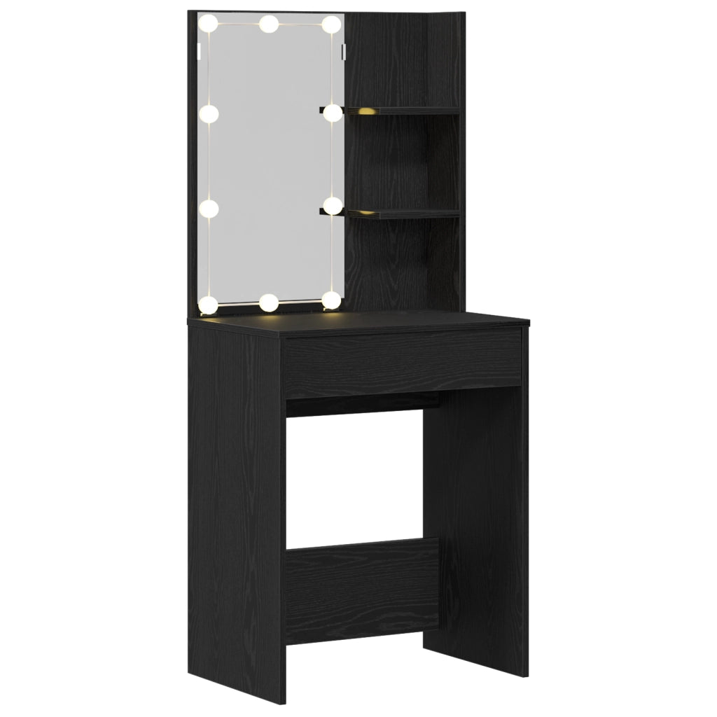 Tavolo da trucco LED in Rovere Nero, 60x40x140 cm, Realizzato in Legno ingegnerizzato