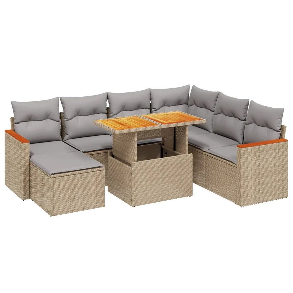 Set Divano da Giardino 8 pz con Cuscini Beige in Polyrattan