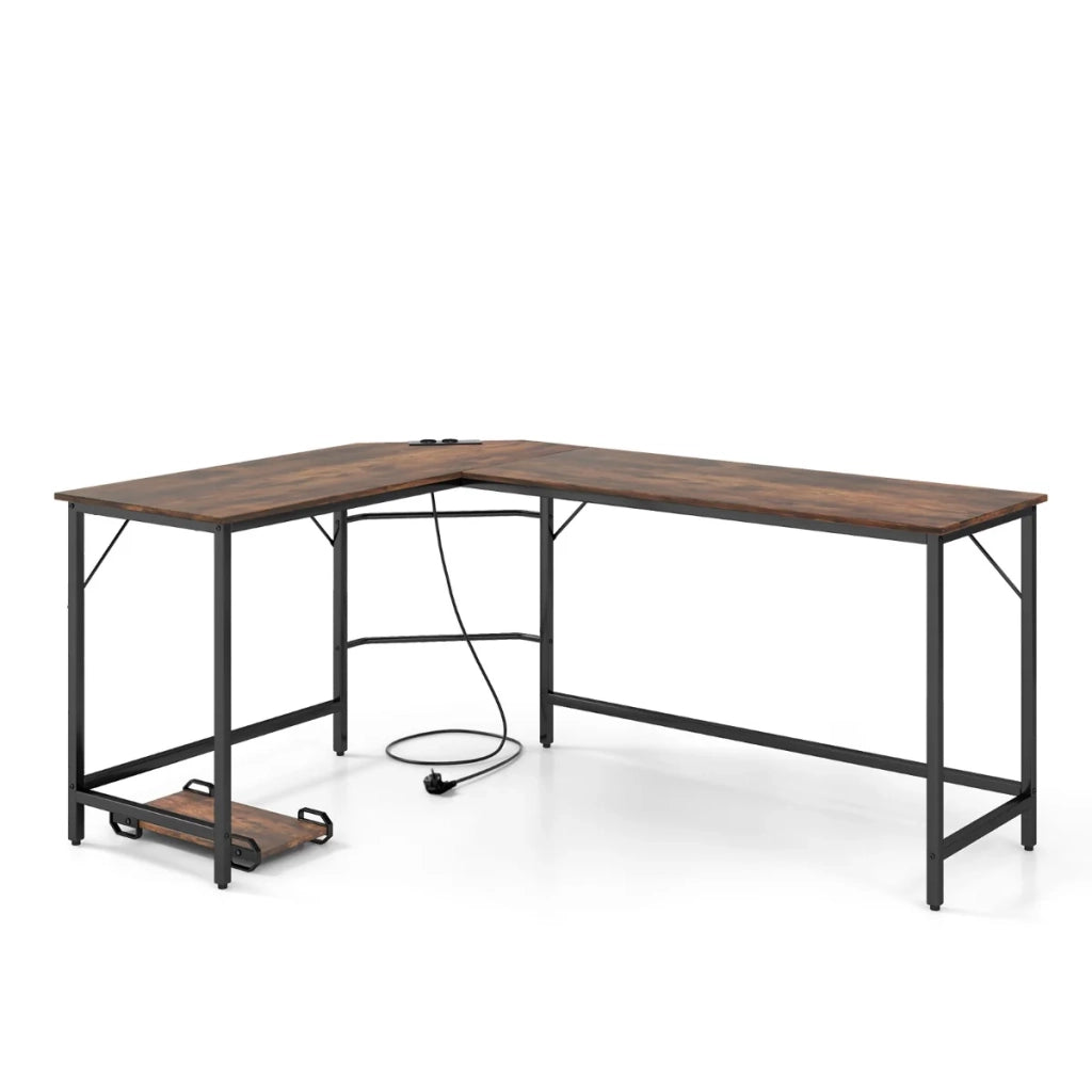 Scrivania angolare 168 x 50 x 74,5 cm con porte USB e porta CPU design moderno in legno marrone 20_0010892