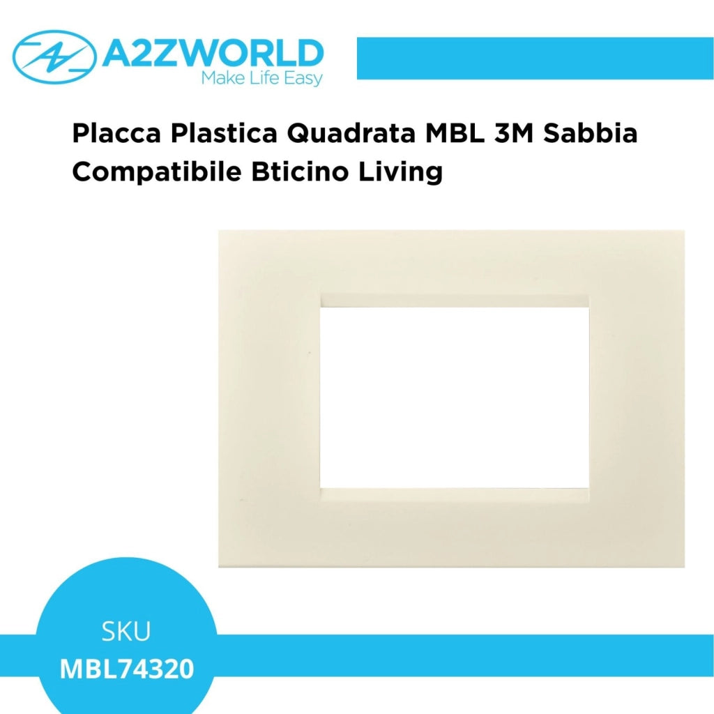 Placca Plastica Quadrata MBL 3M Sabbia Compatibile Bticino Living BLN89309