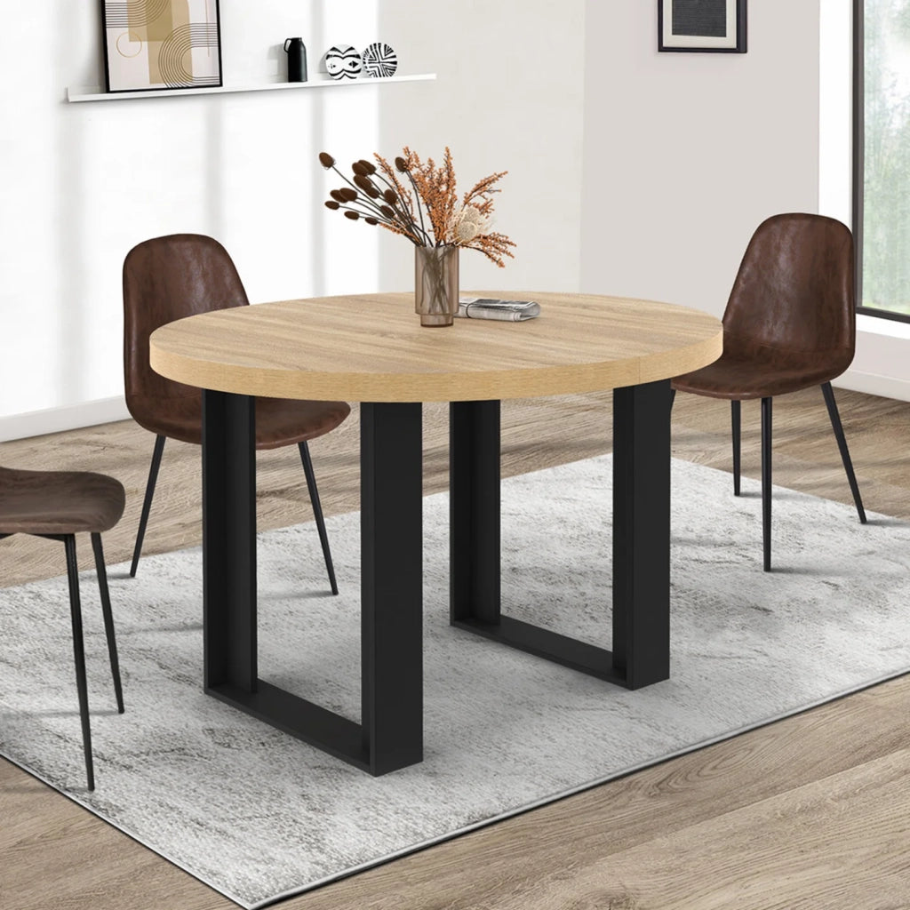 IDMarket - Mesa de comedor redonda extensible PHOENIX 4-6 personas madera y negro 110-150 cm