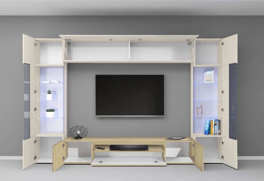 Solopaca, Parete Attrezzata 14 Ripiani, 290x40x190h cm Marrone Rovere