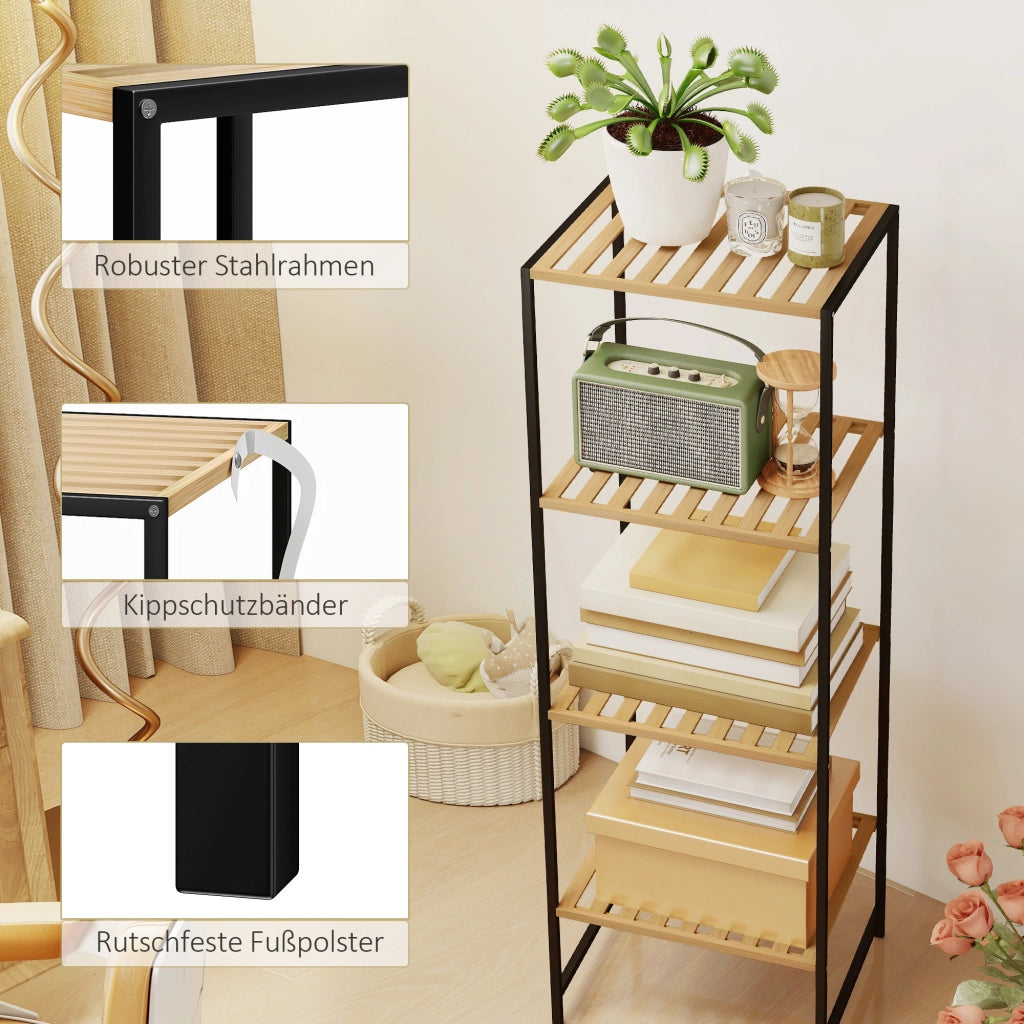 Libreria in bamb¨´ e acciaio con 4 ripiani ¨C zephmum ¨C 36.5x33x110 cm, colore naturale