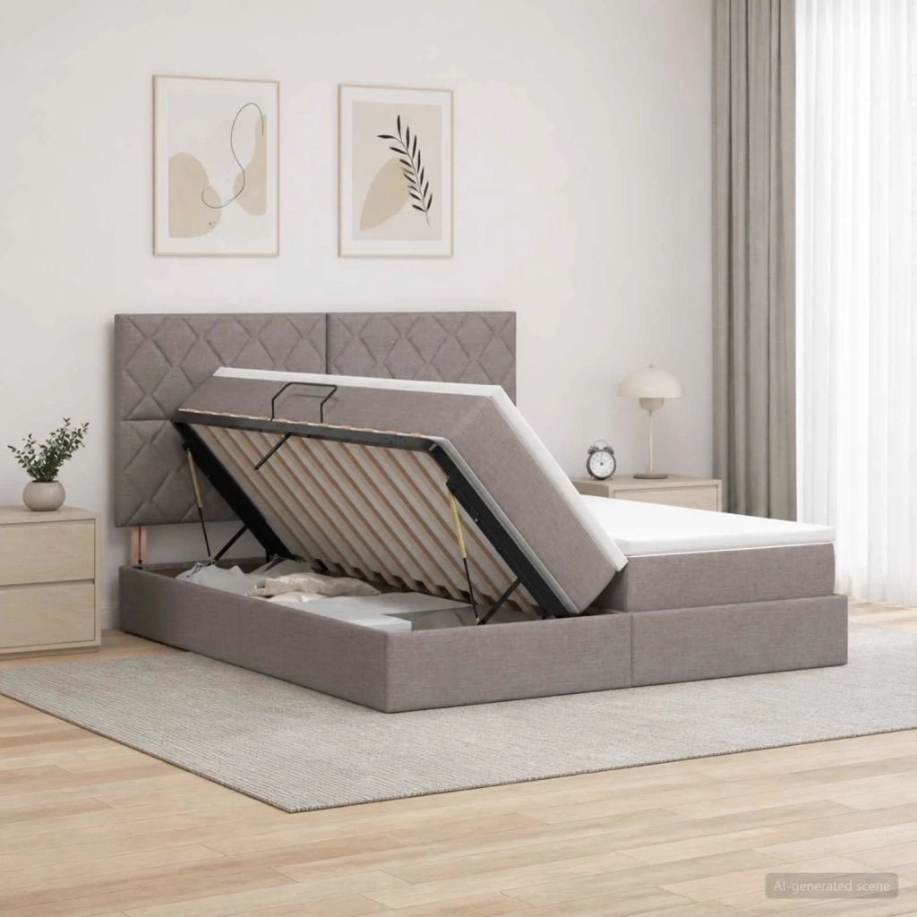 Letto con contenitore LED e materasso Tortora 200 x 200 cm 3460251
