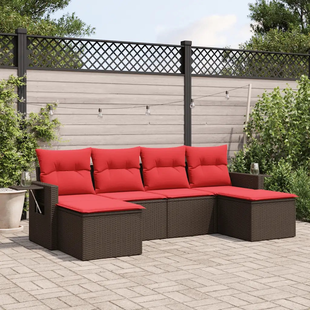 Set Divani da Giardino 6 pz con Cuscini Marrone in Polyrattan 3220523
