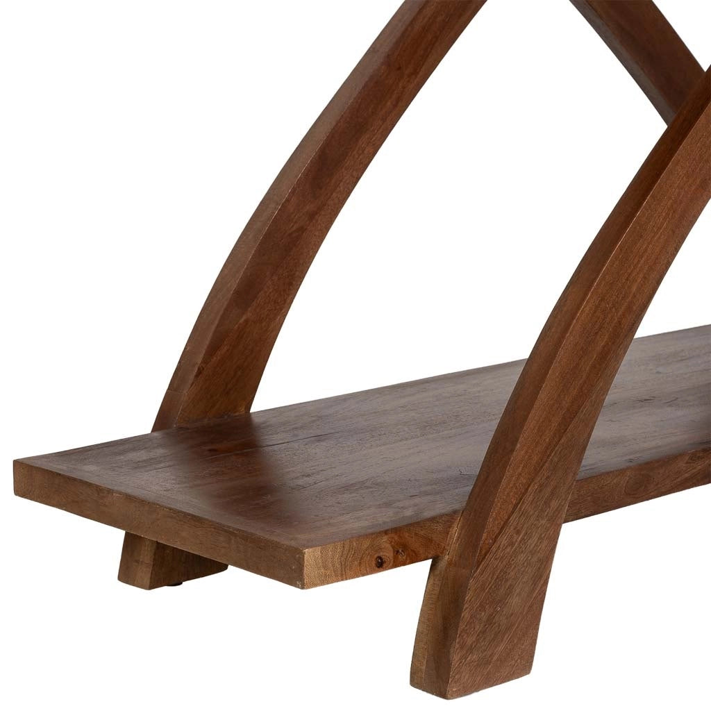 Tavolino da ingresso artigianale in legno marrone 122x45x76h cm