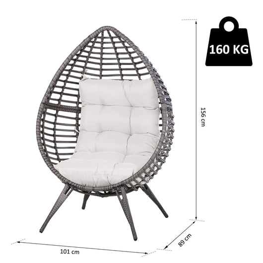 EasyComfort Poltrona da Esterno in Rattan a Goccia Stile Boho con Cuscino, 101x89x156cm Grigio e Beige