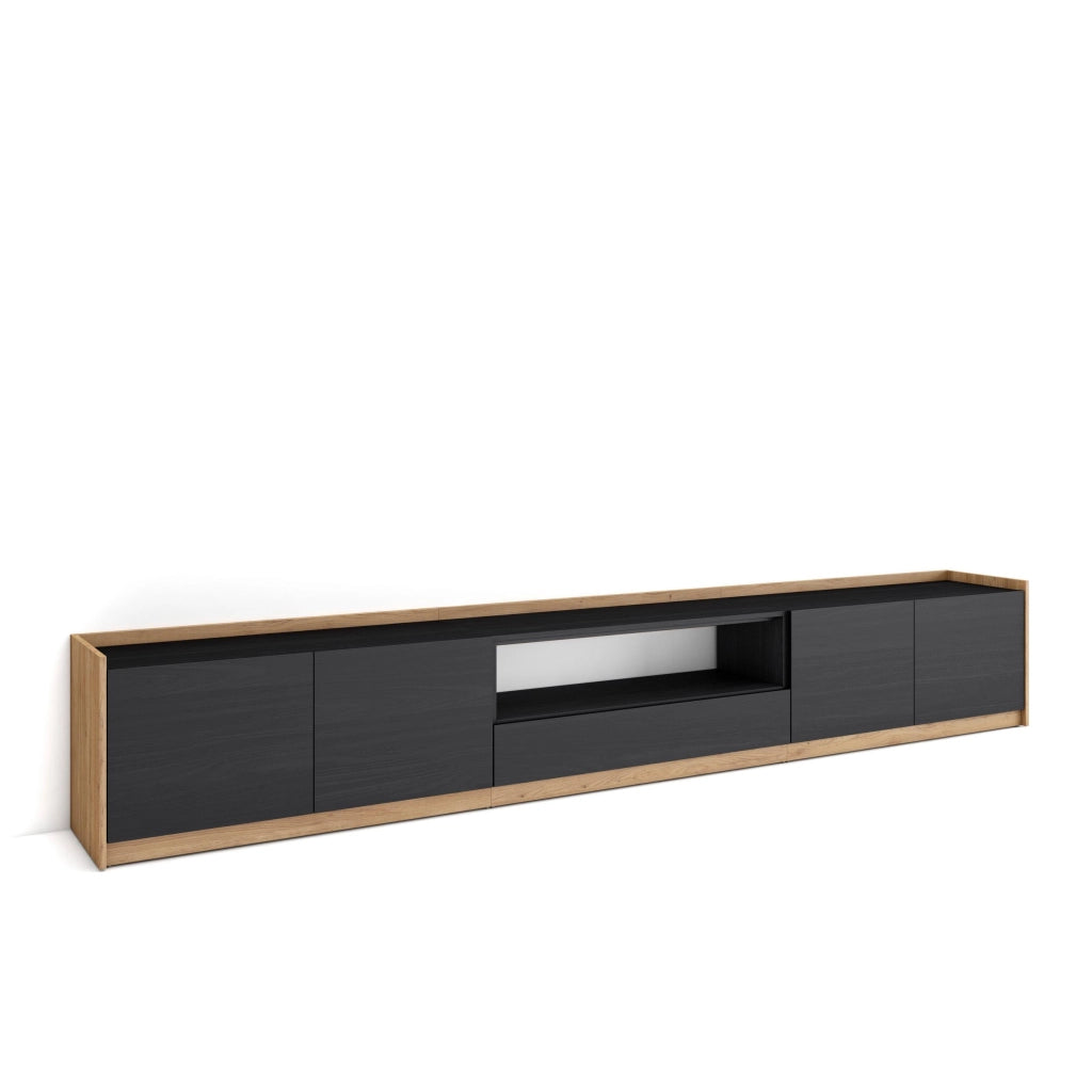 Mobile TV Soggiorno, 310x50x37 cm, Per TV fino a 80", Mobile Soggiorno, Nero e rovere